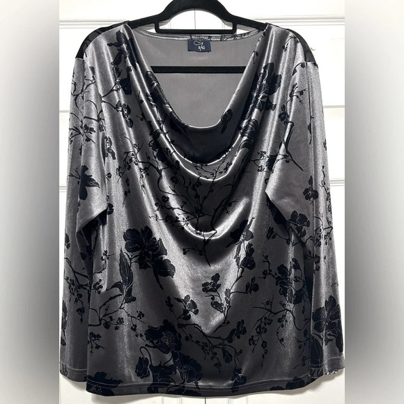 Rag Tops - RAG Womens Velvet Floral Paisley Long Sleeve Tunic Top XXL Velour Soft